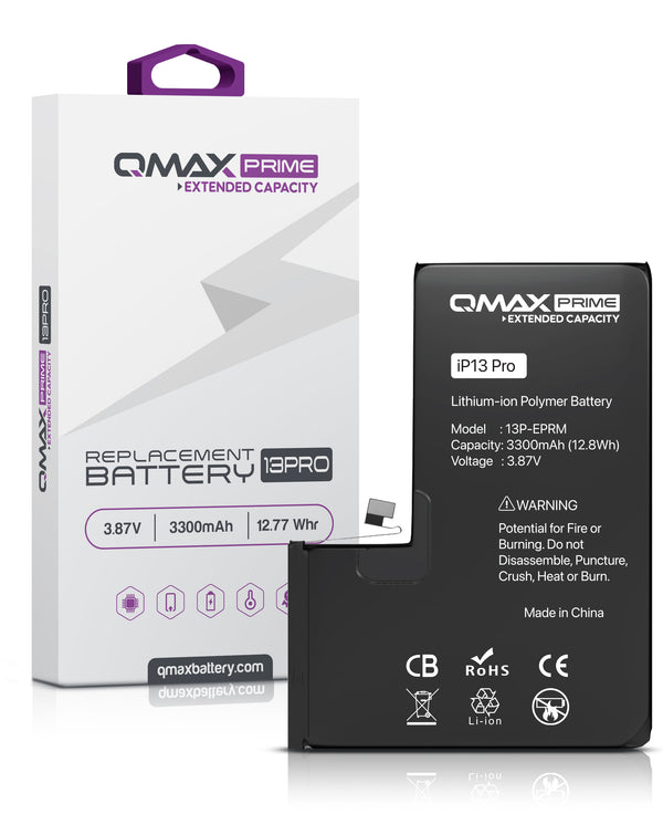Batería QMAX Prime iPhone 13 Pro de capacidad extendida sin soldadura por puntos (3300 mAH) en Guatemala, mayorista de baterías extendidas para iPhone.