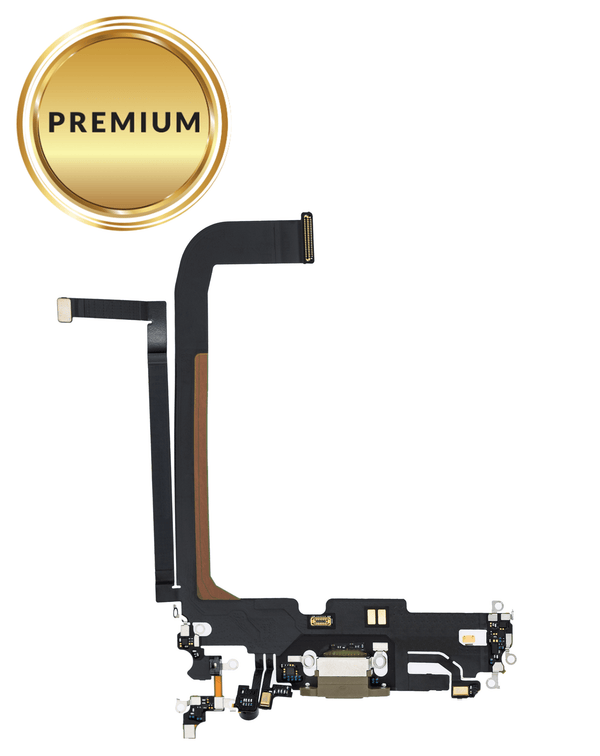 Reparación de puerto de carga con cable flex para iPhone 13 Pro Max en Guatemala, venta al mayor y detalles en color Gold.