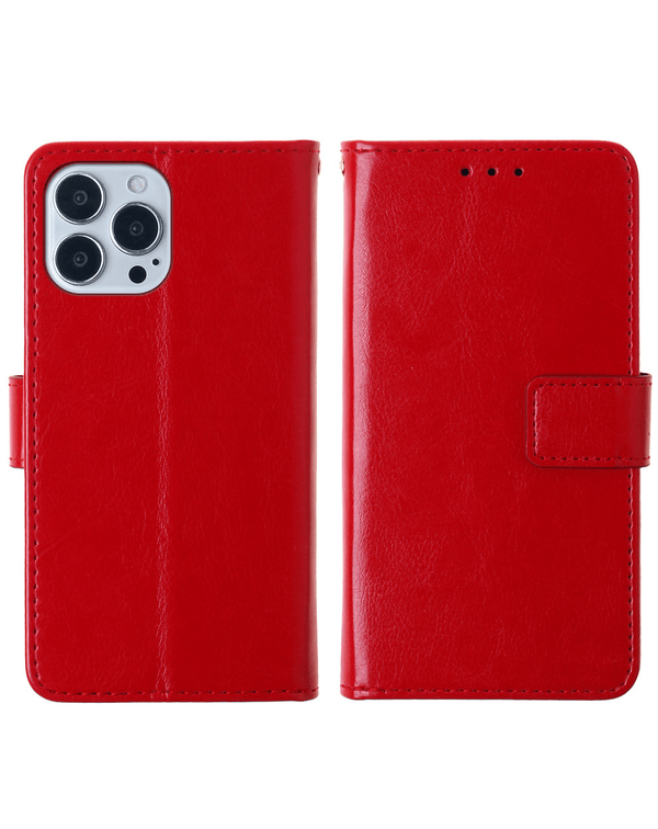 Funda de cuero en color rojo con ranura para tarjetas para iPhone 13 Pro Max en Guatemala.