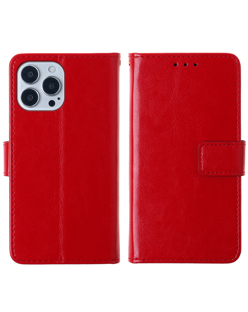 Funda de cuero en color rojo con ranura para tarjetas para iPhone 13 Pro Max en Guatemala.