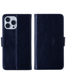 Encuentra la mejor funda cartera en Guatemala para tu iPhone 13 Pro Max, en color azul oscuro de cuero genuino de la marca SlowBack.