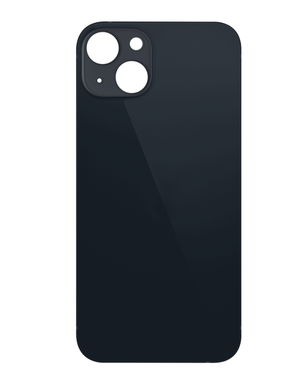 Tapa trasera con orificio de cámara más grande para iPhone 13 Mini en Guatemala, disponible en color Midnight.
