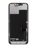 Reparación de pantalla premium iPhone 13 Mini OLED en Guatemala con etiquetas de BajoPPLCD y pantalla OLED.