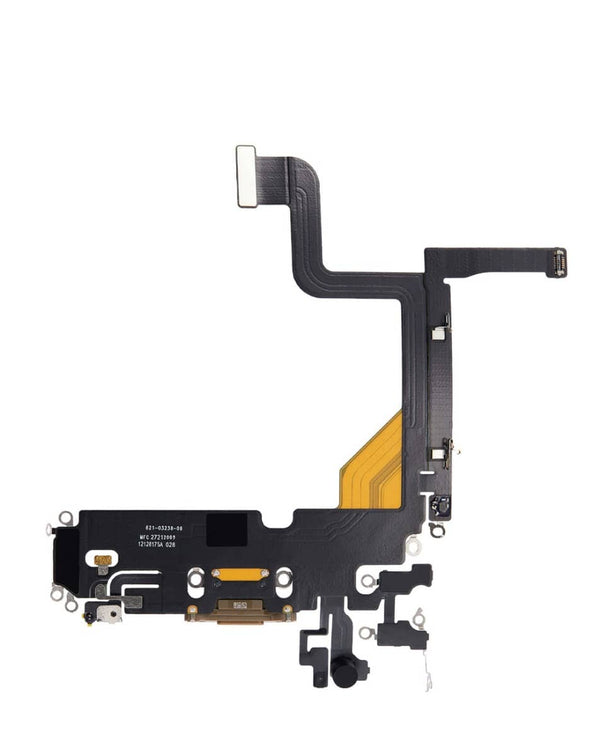 Encuentra el puerto de carga con cable flex para iPhone 13 Pro en Guatemala, ideal para reparaciones y disponible en color GOLD.