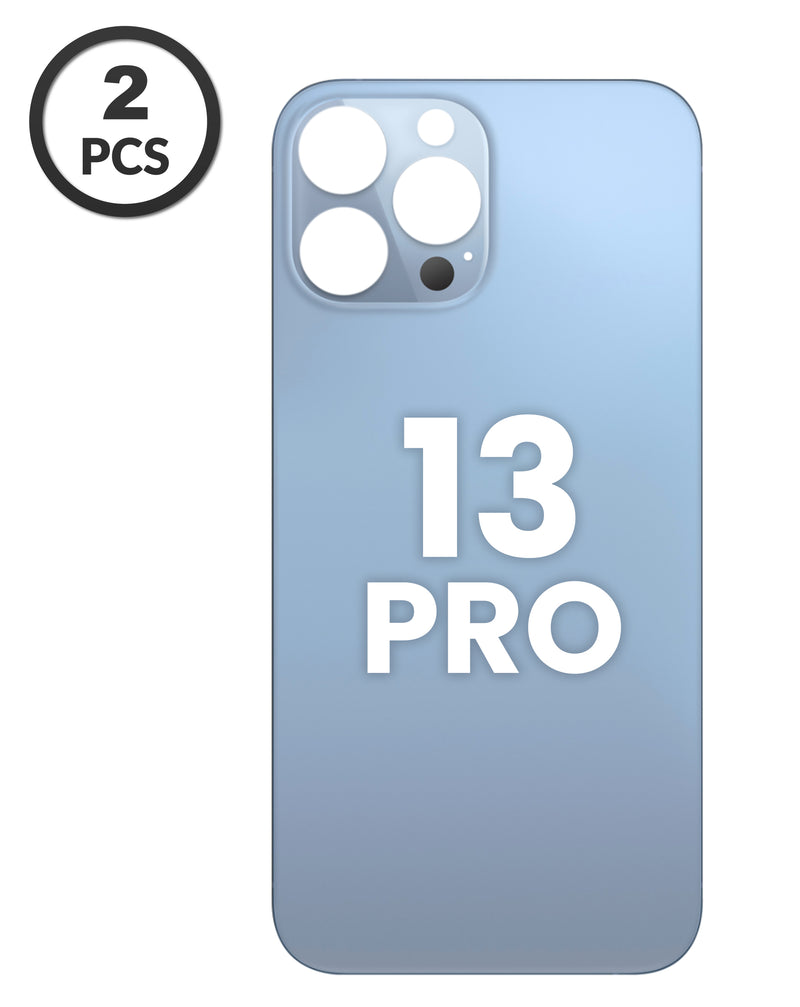 Tapa trasera con orificio mayor para cámara iPhone 13 Pro en Guatemala - Paquete de 2 tapas traseras en color SIERRA BLUE disponibles para reparaciones y mayoristas.