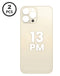 Tapa trasera con agujero mayor para cámara iPhone 13 Pro Max en color dorado, ideal para reparaciones en Guatemala.