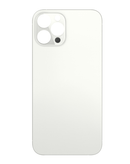 Tapa trasera plateada con orificio más grande para cámara de iPhone 13 Pro Max, ideal para reparaciones en Guatemala.