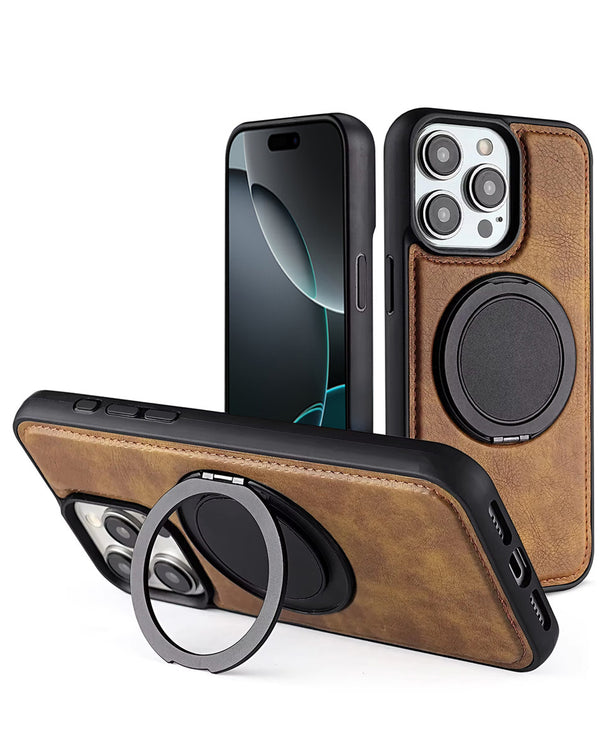 Compra la exclusiva funda de cuero delgada con soporte para carga inalámbrica para iPhone 13 Pro Max en Guatemala al por mayor en SlowBack.