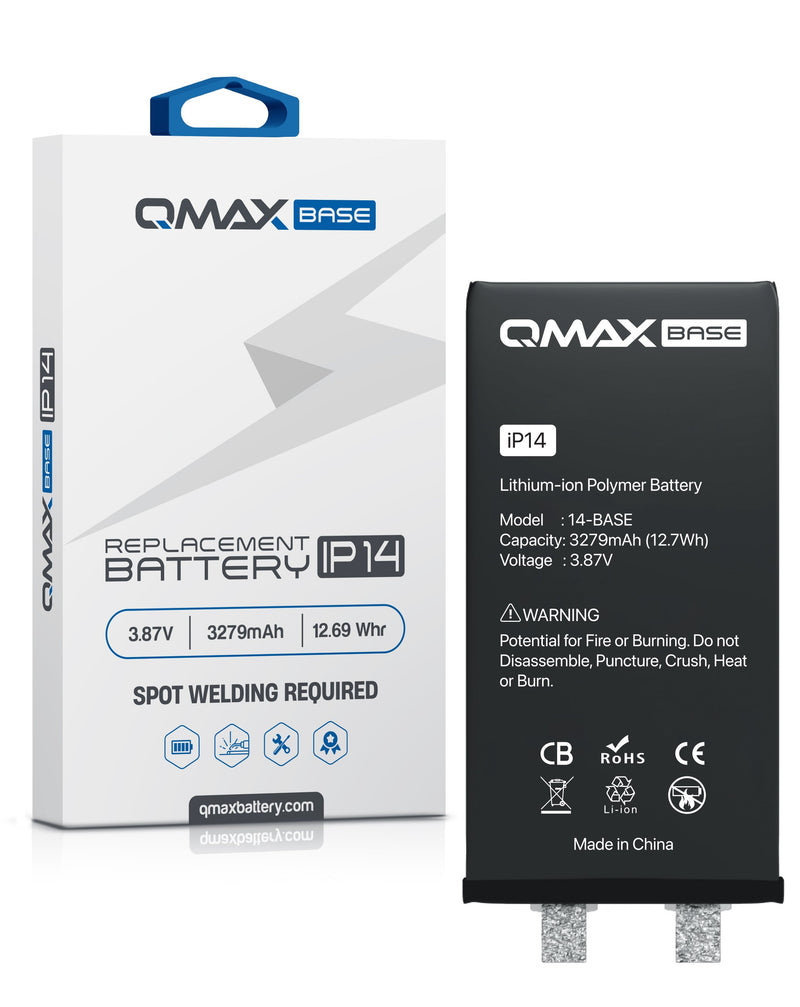 Venta al por mayor de baterías QMAX con soldadura por puntos de 3279 mAH para iPhone 14 en Guatemala.