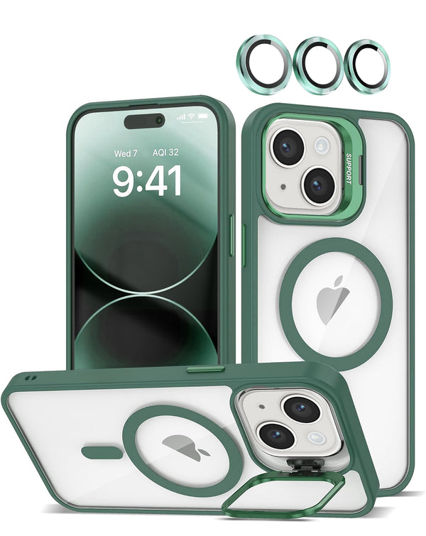 Funda de silicona Transpalet y soporte para camara con lente iPhone 13/14 - DARK GREEN