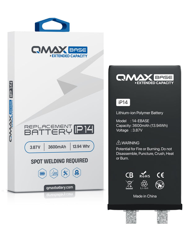 Batería QMAX con soldadura por puntos para iPhone 14 de capacidad extendida (3600 mAh) en Guatemala.