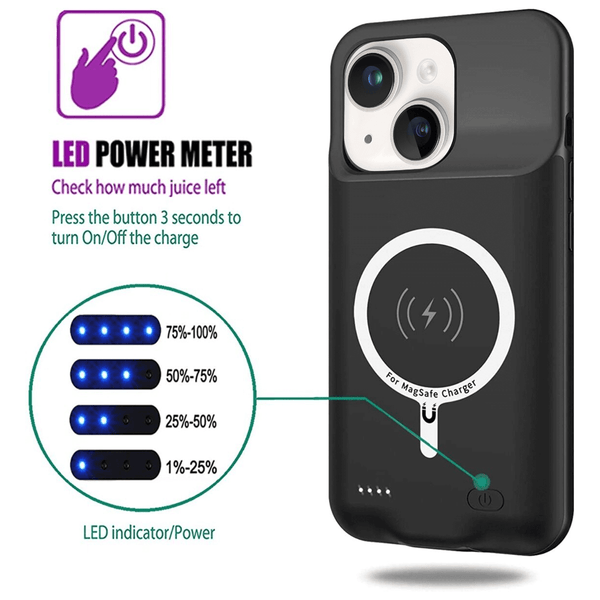 Encuentra la funda de carga slim con Msafe Charging de 7000mAh para iPhone 14 en Guatemala.