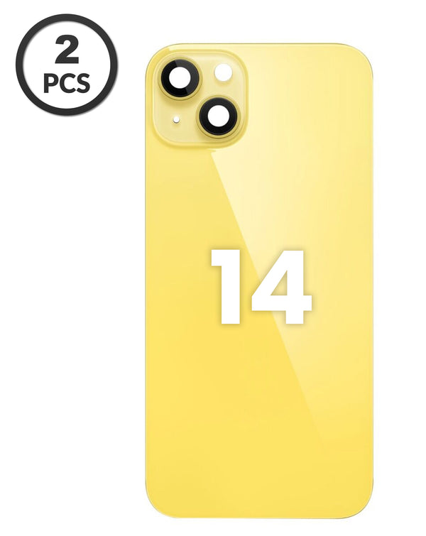 Compra en Guatemala tapas traseras con marco e imán MagSafe para iPhone 14 al mayorista, sin logo y en color amarillo.