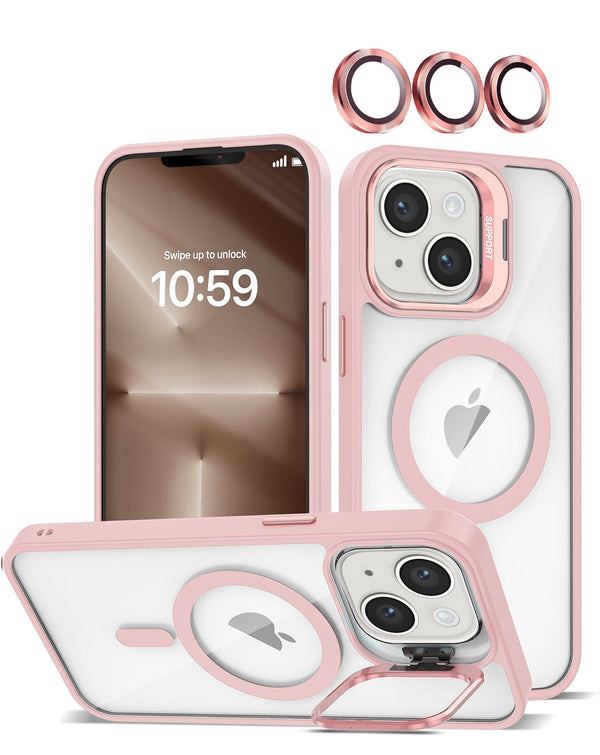 Funda de silicona y soporte de camara con lente de camara Transpalet iPhone 13/14 (Rosa)
