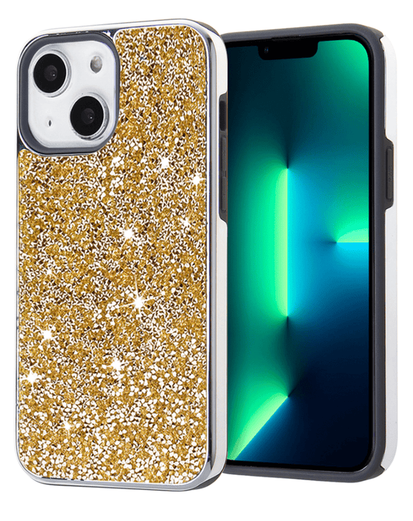 Encuentra la mejor funda de doble capa Bling Diamond en color dorado para iPhone 14/13 en Guatemala.