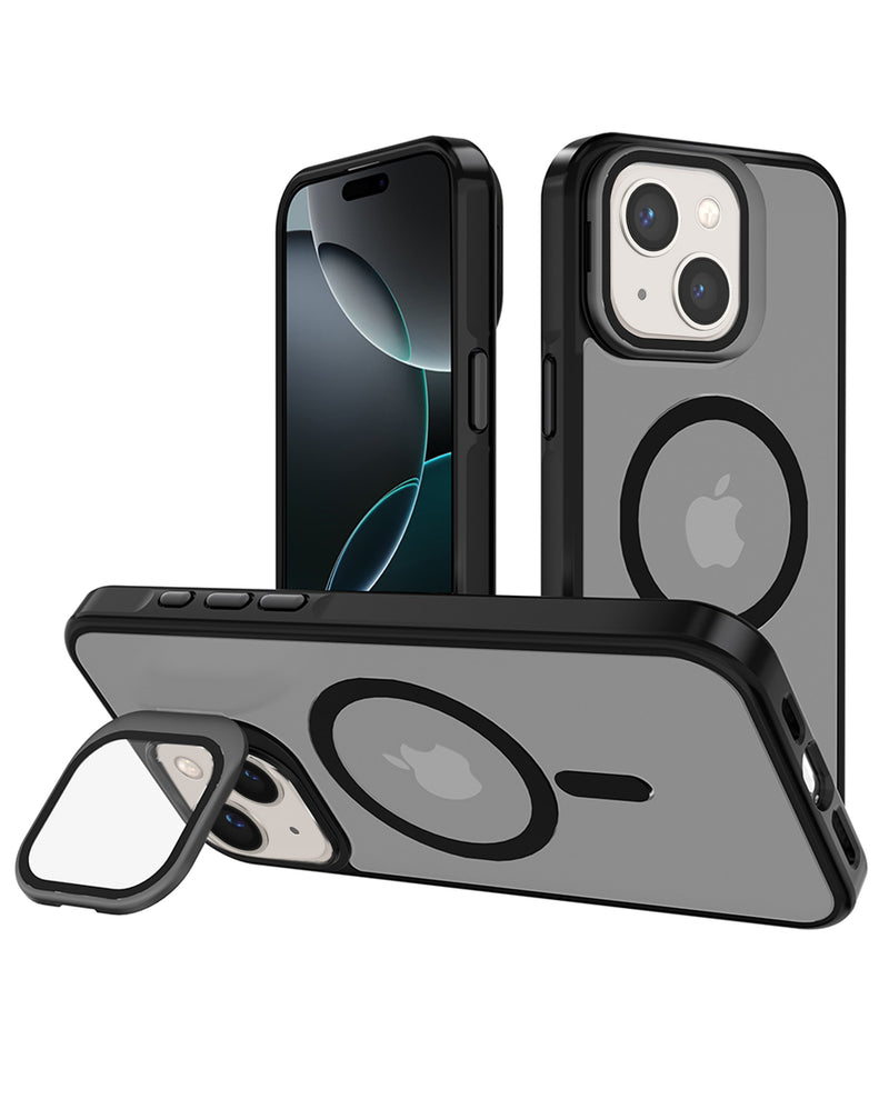 Carcasa slim transparente con soporte de cámara y carga inalámbrica para iPhone 13/14 en Guatemala.
