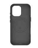 Estuche de cuero negro para iPhone con cargador inalámbrico y chip IC preinstalado, compatible con varios modelos.