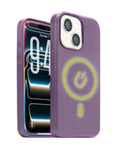 Funda de cuero morado claro SlowBack para iPhone 13/14/16e/17e con cargador inalámbrico y chip IC.