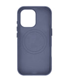 Funda de cuero azul marino para iPhone con chip IC, carga inalámbrica SlowBack integrada y protección.