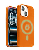 Funda de cuero naranja SlowBack con cargador inalámbrico incorporado y chip IC para iPhone.