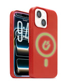 Funda de cuero roja SlowBack para iPhone 13/14/16e/17e con cargador inalámbrico y chip IC.