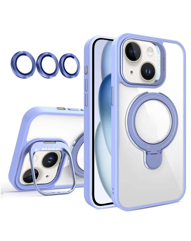 Funda magnetica transparente con 2 kickstand y lente de camara 16e/14/13 LIGHT PURPLE