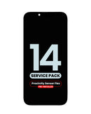Reparación de pantalla iPhone 14 en Guatemala con pantalla OLED original y sensor de proximidad flex preinstalado.