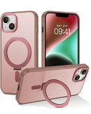 Encuentra fundas de carga inalámbrica para iPhone 14 y 13 en Guatemala con soporte de anillo y color rosado en SlowBack.