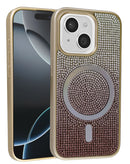 Encuentra en Guatemala un case con carga inalámbrica y diseño de diamantes en color oro para iPhone 13 y 14 en SlowBack.