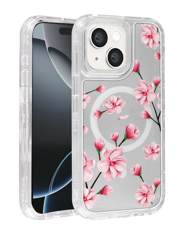 Compra la funda transparente Flower Design con cargador inalámbrico Estilo 1 para iPhone 13/14 en Guatemala.