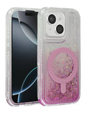 Encuentra la mejor funda protectora con carga inalámbrica glitter liquid color rosa para iPhone en Guatemala.