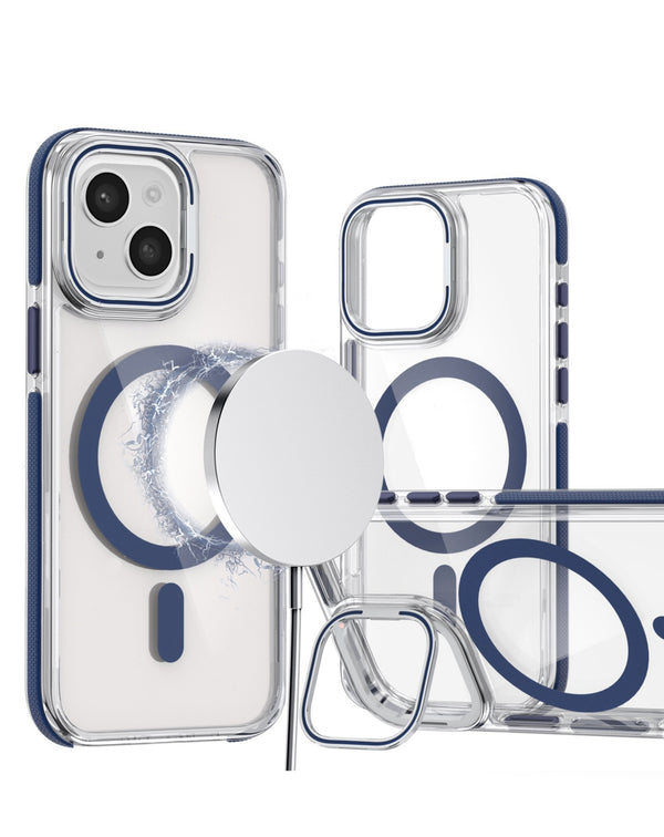 Encuentra la funda magnética transparente delgada con soporte para cámara kickstand en Guatemala para tu iPhone en SlowBack, mayorista de accesorios y fundas.