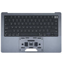 Tapa superior Space Black original MacBook Pro 14 A3112 (2024) con batería y teclado para reparación.