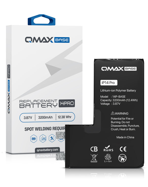 Batería QMAX de 3200 mAH con spot weld para iPhone 14 Pro disponible en Guatemala en tiendas de reparaciones y mayoristas.