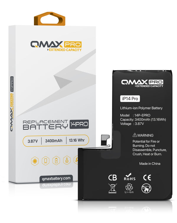 Encuentra la mejor batería QMAX Pro iPhone 14 Pro (3400 mAH) para reparaciones en Guatemala.