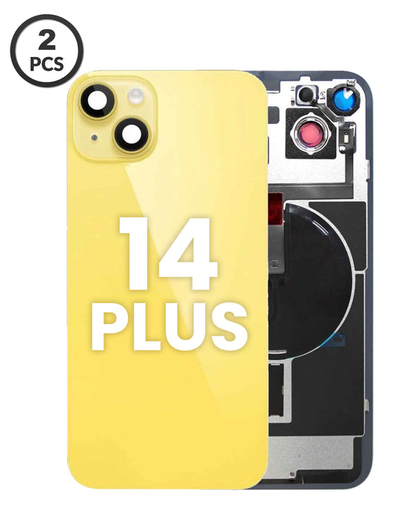 Tapa trasera amarilla con NFC inalámbrico y MagSafe para iPhone 14 Plus en Guatemala.