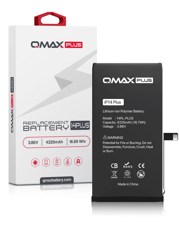 Encuentra la mejor batería QMAX Plus para iPhone 14 Plus (4325 mAH) en Guatemala con reparaciones y partes originales en nuestro taller autorizado.