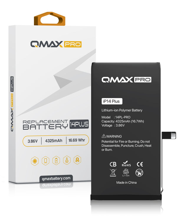 Encuentra la batería QMAX Pro iPhone 14 Plus de 4325 mAH en Guatemala para tus reparaciones en talleres especializados.