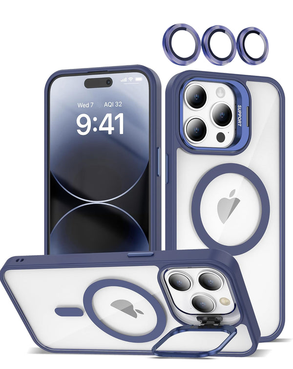 Funda silicone Transpalet y soporte para camara con lente iPhone 14 Pro Max (AZUL OSCURO)