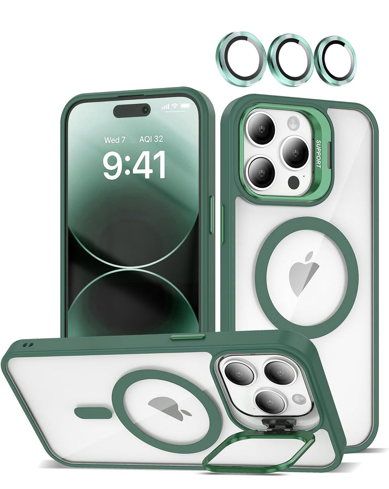 Funda de silicone Transpalet y soporte de camara con lente iPhone 14 Pro Max - DARK GREEN