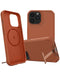 Encuentra la funda de silicona con cargador inalámbrico para iPhone 14 Pro Max en Guatemala en SlowBack, con soporte de metal y color naranja.