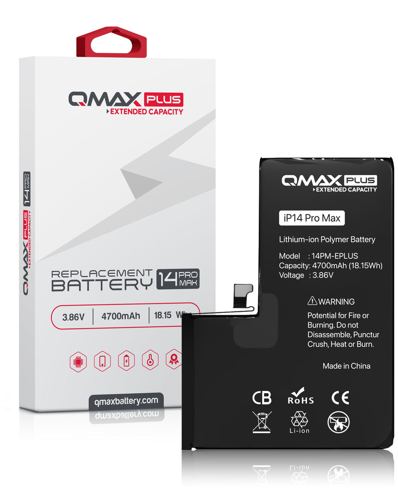 Reparación de batería QMAX Plus Extended Capacity para iPhone 14 Pro Max en Guatemala.