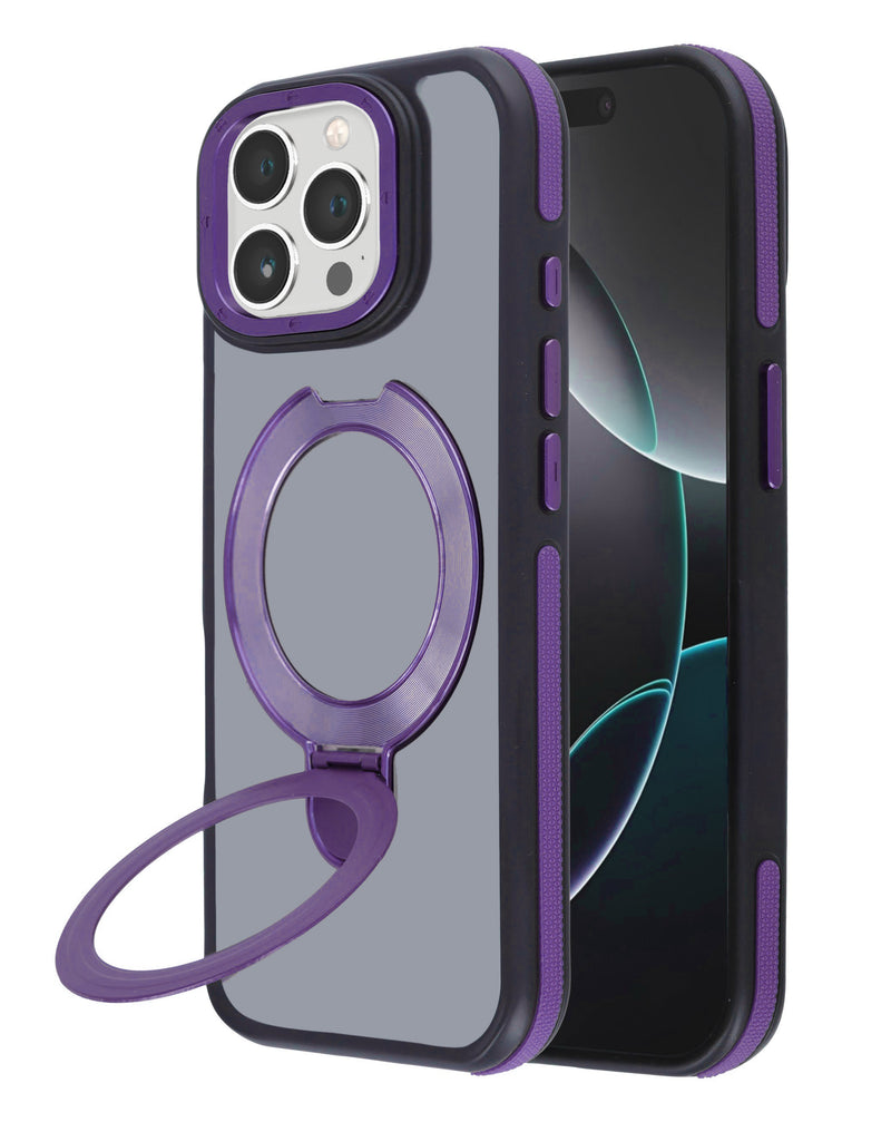 Funda transparente mate con carga inalámbrica y soporte para iPhone 14 Pro Max en color púrpura en Guatemala - ¡Encuéntrala en SlowBack, tu mayorista de accesorios para iPhone!