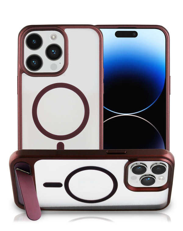Funda Magsafe con soporte metal para iPhone 14 Pro Max en Guatemala, disponible en color Wine Red.