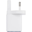 Cargador de pared AmpSentrix 30W ultramarino dual USB-C/USB-A con enchufe UK, ideal para reparaciones.