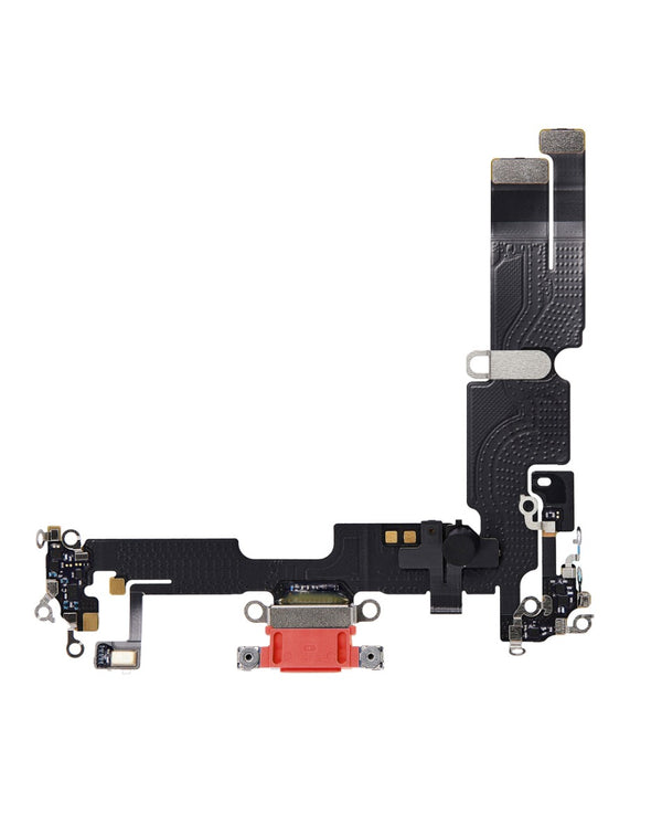 Reparación de puerto de carga con cable flex para iPhone 14 Plus en Guatemala, disponible en color rojo.