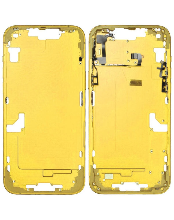 Encuentra el Marco intermedio con piezas pequeñas para iPhone 14 Plus en Guatemala, ideal para reparaciones y disponibles en color amarillo.