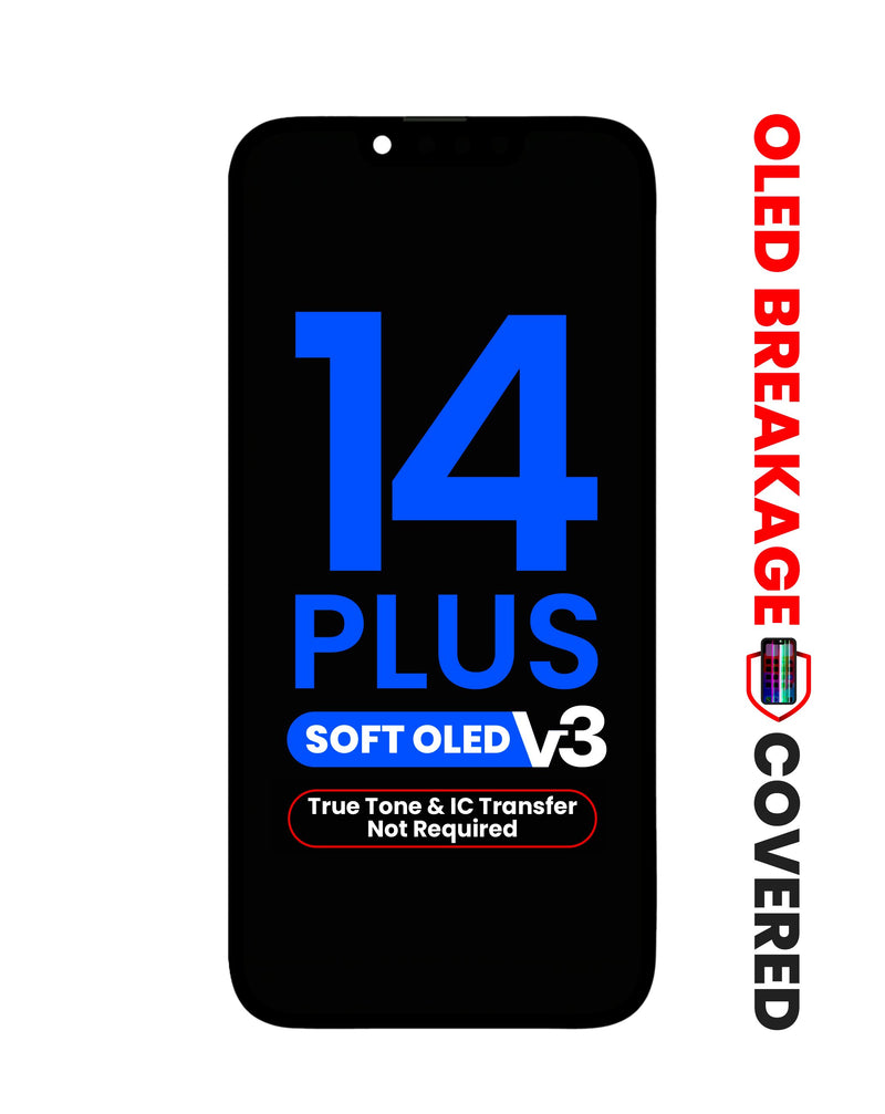 Reparación de pantalla Soft OLED sin transferencia de IC para iPhone 14 Plus en Guatemala.