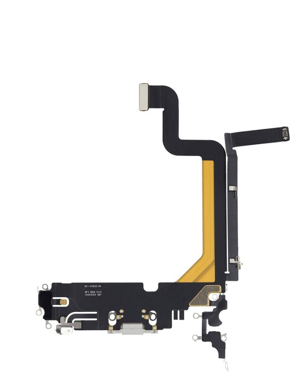Reparación de puerto de carga para iPhone 14 Pro Max plateado en Guatemala, disponible en mayorista de flex cable y etiquetas BajoPPLCD.