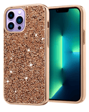 Encuentra la mejor funda bling diamond doble capa protectora en color rose gold para iPhone 14 Pro en Guatemala con SlowBack.